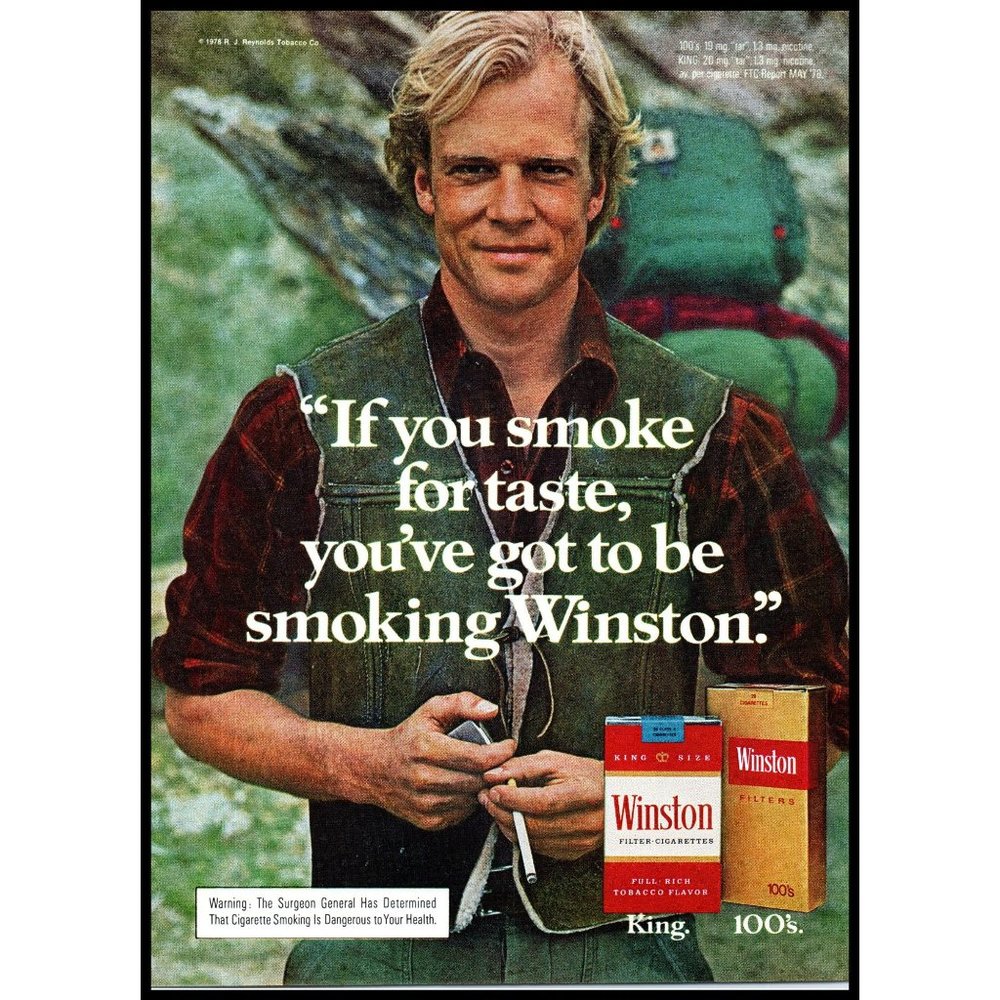 1979 Winston Cigarettes Vintage Print Ad Hiking Backpack Zippo Plaid Wall Art